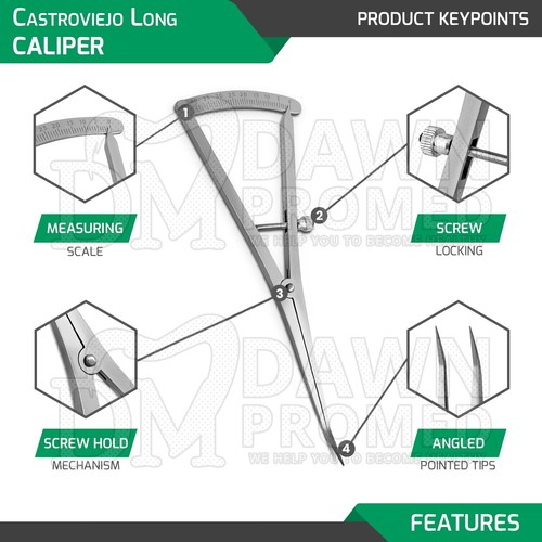 Pinza Castroviejo en ángulo 6" de largo mapeo óseo escala 0-40 mm oftalmología Int - Imagen 3 de 9