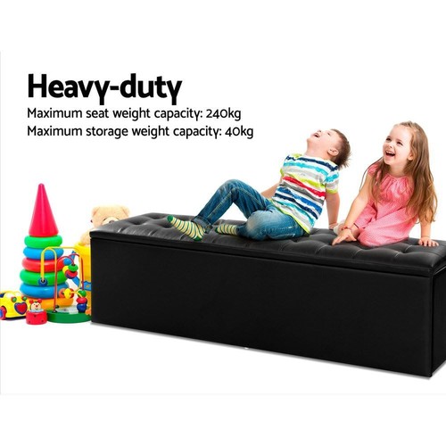 Large Blanket Storage Box Ottoman Faux Leather Bench Seat Footstool Lift Up Lid - Picture 2 of 7