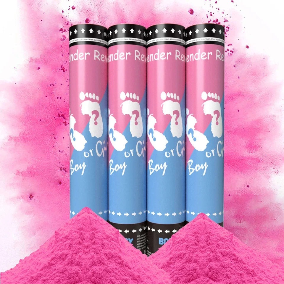 (2 Rosa) Cañón en Polvo Revelar Género Bebé Niña 12", 100% Poppers Biodegradables Foto 3 de 3