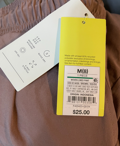 All In Motion Girls' Size Medium (8) Woven Lined Jogger Pants w Pockets Brown - Picture 4 of 5
