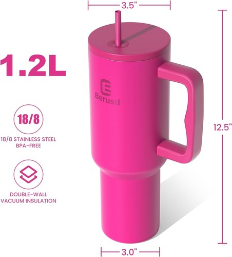 1.2L 40Oz Insulated Travel Cup Handle Straw Lid Coffee Thermos Flask Water Mug - Picture 14 of 30