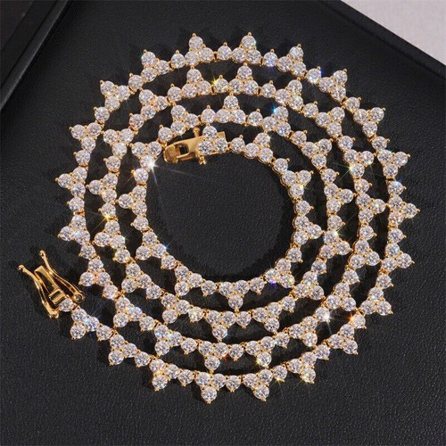 2mm VVS D Real Moissanite Tennis Chain Necklace for Men Women 925 Silver Gold - Picture 14 of 14
