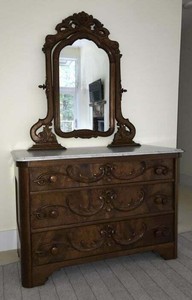 Antique Victorian Walnut Marble Top Dresser Chest Of Drawers With
