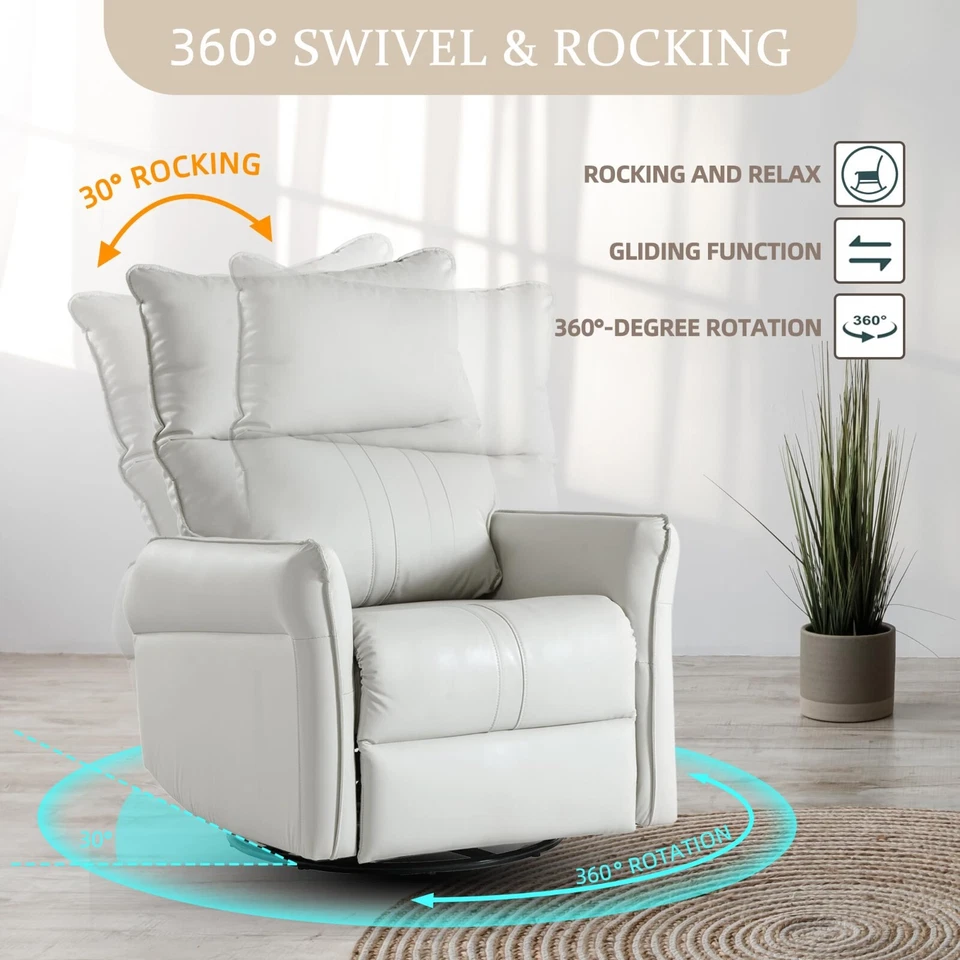 Silla reclinable basculante giratoria manual 360° mecedora silla planeadora infantil cuero PU Foto 3 de 4