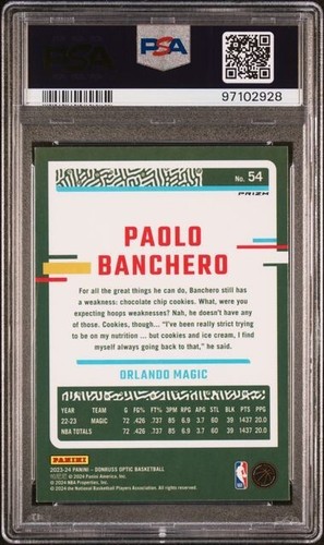 2023 Donruss Optic #54 Paolo Banchero Jazz Prizm SP PSA 9 Orlando Magic - Picture 2 of 2