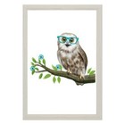 Owl in Glasses Rustic Wood Country Art Primitive Vintage Framed Picture
