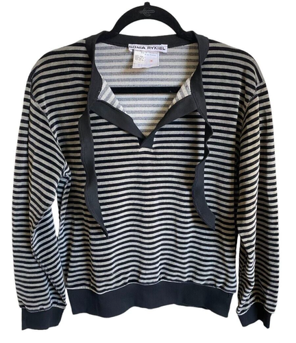 SONIA RYKIEL Vintage 80s Striped Velour Sweatshirt/Pullover France Size M - Picture 5 of 9