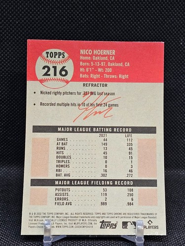 2022 Topps Chrome Platinum Baseball Refractor Nico Hoerner #216 Chicago Cubs - Picture 2 of 2