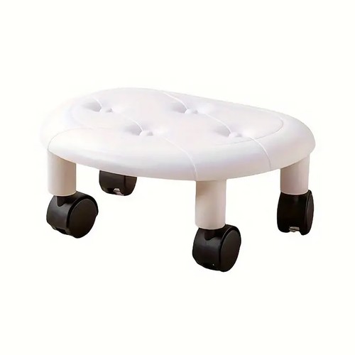 Imitation Leather Low Stool with Wheels Modern Bedroom Living Room Plastic Bench - Picture 14 of 19