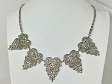 Charming Charlie Silvertone Filigree Style Statement 18-19" Necklace