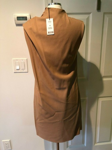 NWT Designer CARVEN camel asymmetric wool draped shift dress belted US 10 FR 42 - Picture 5 of 9