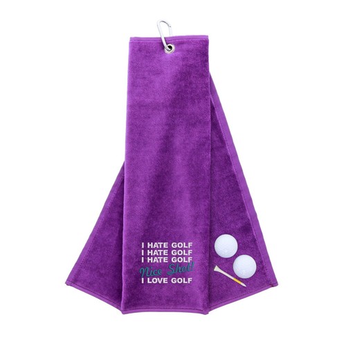 PERSONALISED GOLF TOWEL EMBROIDERED GOLF PHRASE NICE SHOT GIFT FOR GOLFER - Picture 13 of 28
