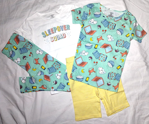 Carter's Girls Sz 8 Pajama 4pc Lot Sleepover Squad Slumber Shorts Cotton NWT - Picture 2 of 6