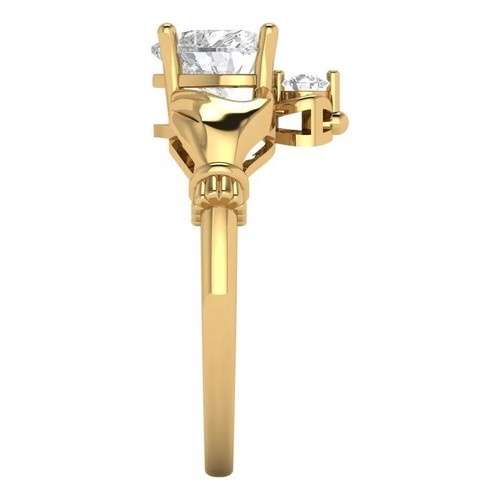 2 Ct Heart White Diamond Irish Claddagh Bridal Wedding Ring 14k Yellow Gold Over - Picture 3 of 7