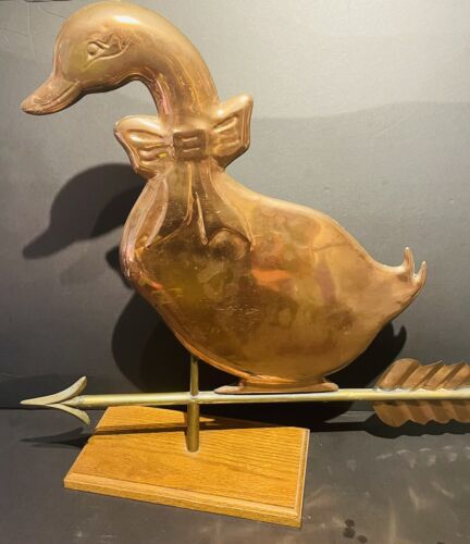 Unique Copper Drake Duck W/ Bow Weathervane W/ Arrow On Base - Picture 2 of 11