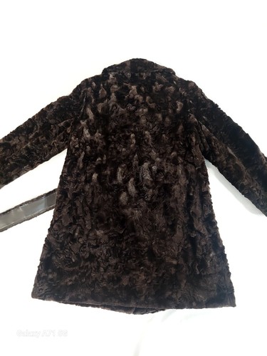 Women's Beautiful Vintage Rich Brown Crushed Velvet Faux Fur Coat, Size S / XS - Picture 14 of 24