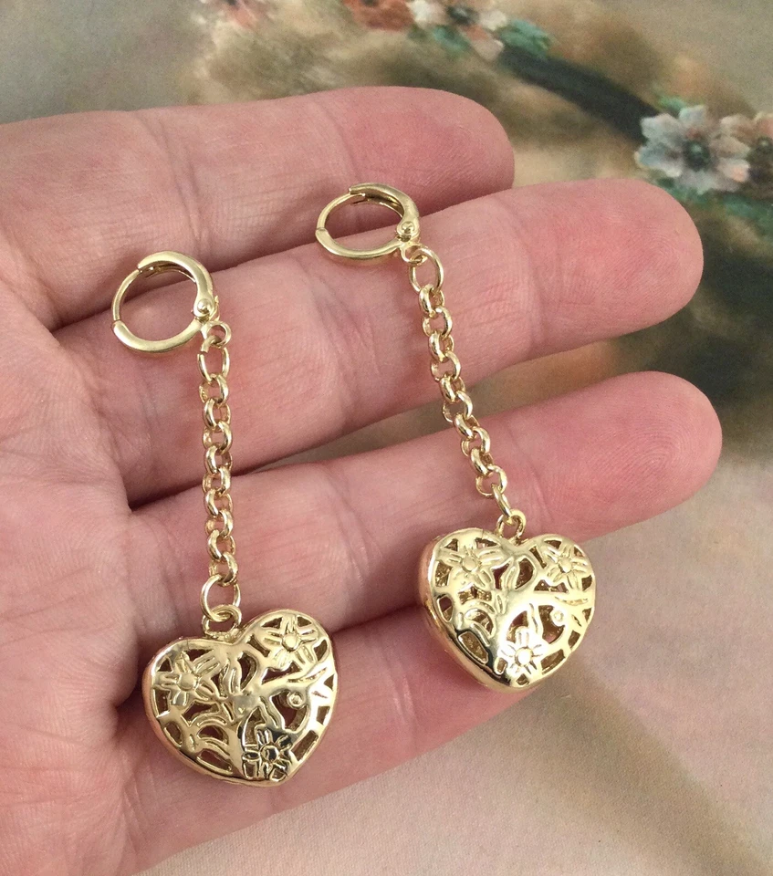 Joyería de colección oro filigrana amor corazón cadena pendientes joyería pendientes Foto 3 de 4