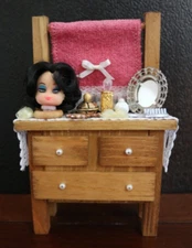 Miniature Wash Stand DRESSING TABLE Wood Decoration Tabletop Hang 6" Tall NEW!