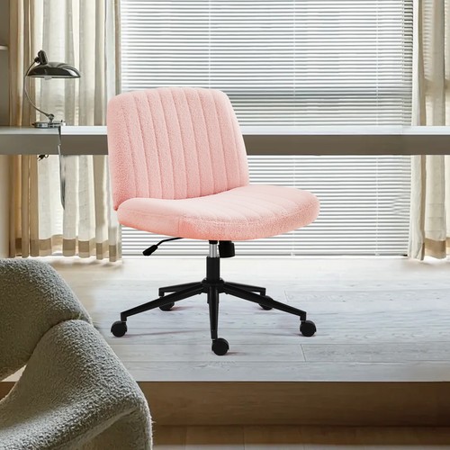 Armless Chair with Wheels Swivel Vanity Chairs Height Adjustable Cross Legged - Picture 13 of 28