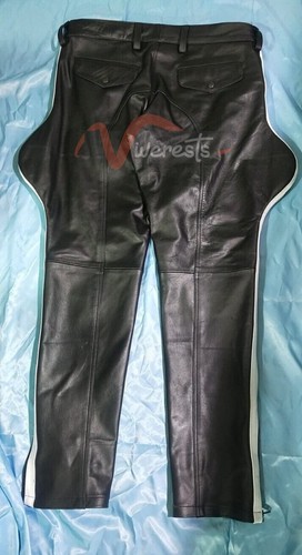 Herren Echtleder Polizeiuniform Hosen 2 weiße Streifen Hosen / Jodhpurs - Bild 2 von 2