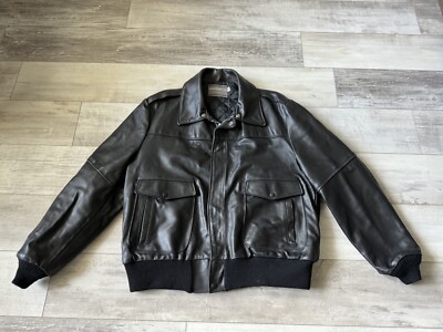 VTG Oakton Limited Men's Black Leather Bomber Jacket Size 48 Tall Made ...