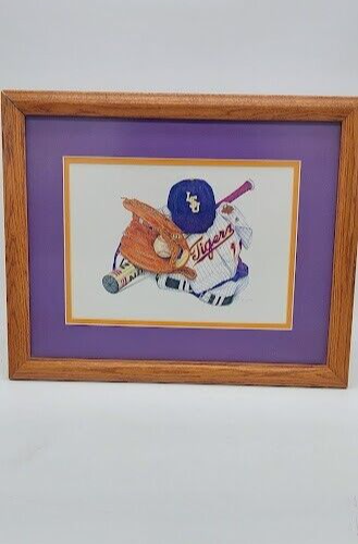 LSU Tigers Baseball Uniform & Equipment Framed Art Print 15"X12" - Picture 3 of 8