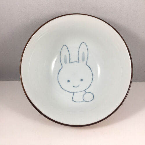 SET of 2 Japanese Rice Soup Bowls 5.75"D Porcelain Pink Rabbit Made in Japan - Picture 4 of 6