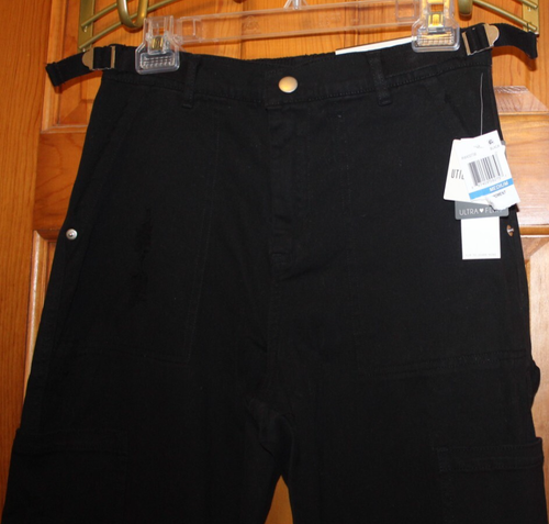 Juniors Ultra Flirt Utility Cargo Pant Straight Leg High Rise Relaxed Black M - Picture 2 of 11