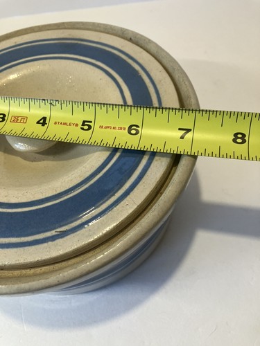 "Cocco in gres a righe blu con coperchio 7" - Foto 2 di 15