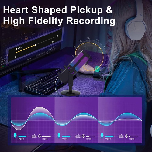 USB Condenser Microphone for PC, Laptop RGB Gaming Mic for Streaming, Podcast - Picture 5 of 12