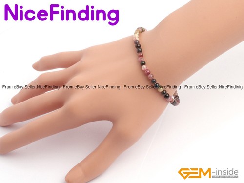 4mm Round Gemstone Tiny Bead Bracelet Fashion Jewelry Elastic Stretch 7.5" Gifts - Picture 83 of 120