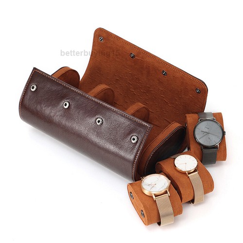 Genuine Leather Watch Roll Travel Case 1/2/3 Slots Watches Display Storage Pouch - Picture 3 of 21