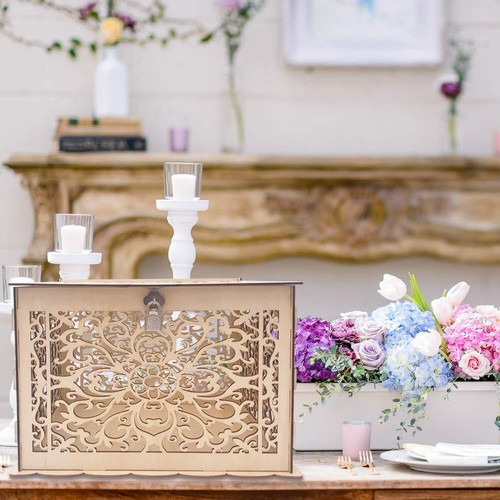 DIY Wedding Card Box Large Rustic Wood Money Holder Lockable for Events - Picture 6 of 7