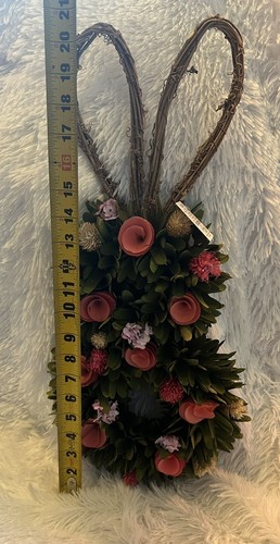Easter Bunny Wood Chip Wreath Floral Greenery Door Decor Spring Farmhouse - Picture 8 of 10