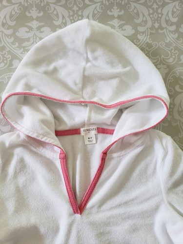 Crewcuts 6-7 White Pink Terry Cloth Toweling Pool Beach Swim Cover Up Hooded - Picture 2 of 3
