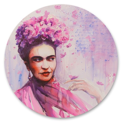 Sticker rund FRIDA KAHLO Porträt Aquarell Blumen Natur Malarei Dekor Wandtattoo - Bild 1 von 7