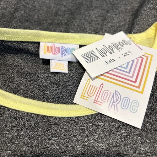 Vestido LuLaRoe para mujer gris con amarillo manga corta talla XXS Julia NUEVO - Imagen 5 de 8