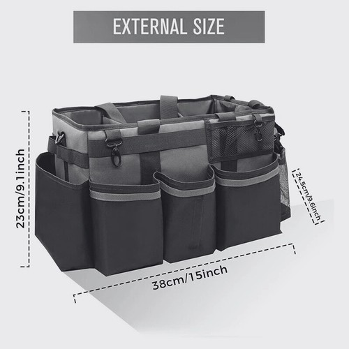 Reinigungs Caddy Tasche mit Sprühflasche & Handtücher, Schultergurt & Hüftgurt. Schwarz - Bild 2 von 15