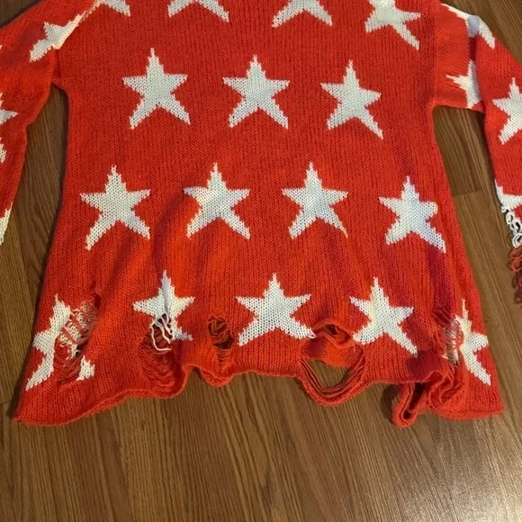 Wild Fox Seeing Stars Coral Fire Red Sweater ASO Miley Taylor Selena Size M Y2k - Image 3 of 4