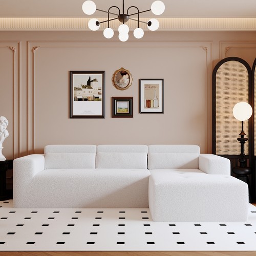 109'' Modern Modular Sectional Sofa, Teddy Fabric L Shaped Couch, 3 Seat Corner