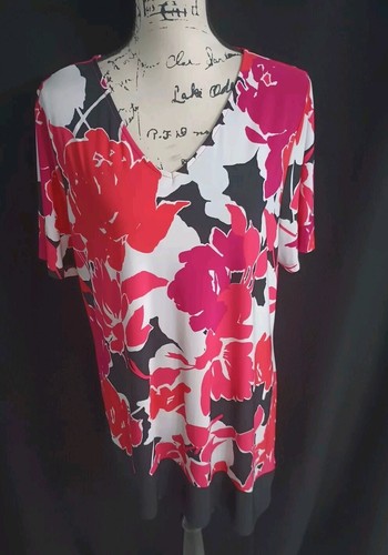 Susan Graver Knit Floral Short Sleeve Top Blouse Size L z85 - Picture 7 of 13