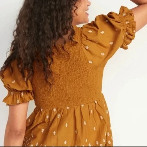 Camicetta donna vecchia marina boho gialla ricamata manica a sbuffo taglia media - Foto 4 di 7