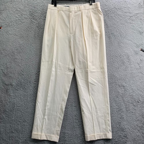 POLO BY RALPH LAUREN Dress Pants Mens 34x32 Silk Cotton Cream White*