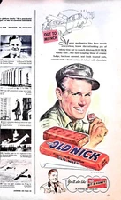 Original 1940s Old Nick Candy Ad: Out to munch, mechanics, Bit-o-Honey