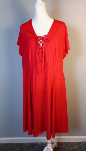 Torrid Plus Size 2 2X 18 20 Red Jersey Lace Up Skater Dress Short Sleeve Stretch - Picture 2 of 11