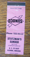 STUTZMAN'S SUNOCO GAS STATION MATCHBOOK COVER: GOSHEN, INDIANA MATCHCOVER -B23