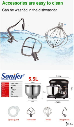 Sonifer chef stand mixer impastatrice ciotola in acciaio inox 1400W 6velocità - Foto 12 di 12