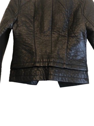 GUESS Womens Faux Leather Jacket Black Moto Hook Closure Double Layer Look Small - Picture 11 of 12