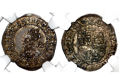 Top Pop 1644 Charles I Great Britain Exeter Threepence Three Pence 3P NGC MS61