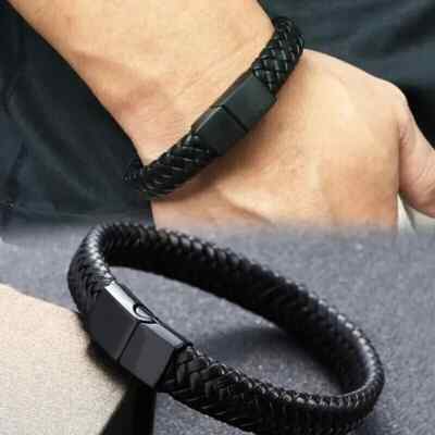 Pulsera Negra Brazalete Para Hombre Mujer de Acero Inoxidable